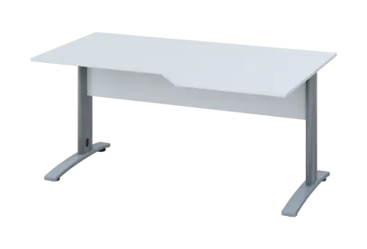 EZK 18 - 166 stůl kancelářský, rohový, pravý, kovová podnož stříbrná, deska 18 mm, široký 1600 mm, bílá